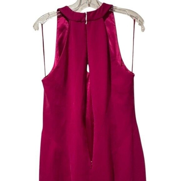 Theia Size 12 Fucia Smooth Mermaid Gown Dress Sleeveless Pink V-Neck $795 - Picture 3 of 8